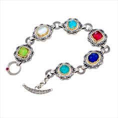 Multi colors bracelet in 18K solid Gold, Sterling silver and doublet stones, amazonite,lapis,apatite,turquoise copper, ruby, green turquoise, mother of pearl Colorful Bracelets, Pandora Charm Bracelet, Solid Gold