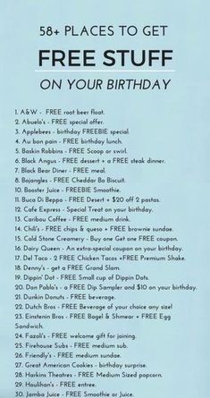 an advertisement for the free stuff on your birthday