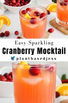 Close up on a glass of cranberry orange mocktail garnished with orange slices and fresh cranberries. Cranberry Orange Drink, Orange Mocktail, Cranberry Mocktail, Orange Drink, Fresh Cranberry