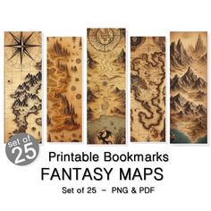 the printable bookmarks for fantasy maps are available in three different sizes and colors