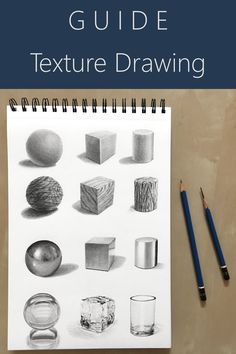 a drawing book with pencils on top of it and an image of various objects