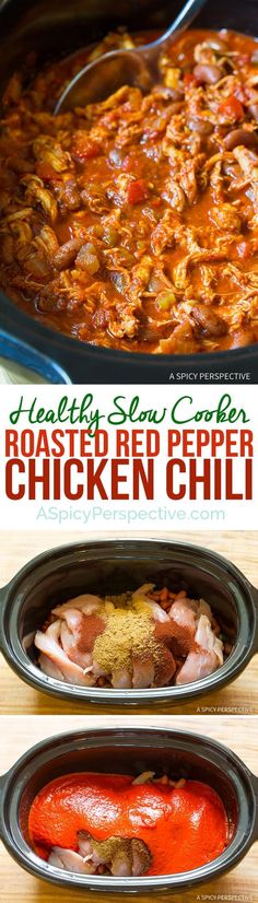 this is an easy and delicious recipe for roasted red pepper chicken chili