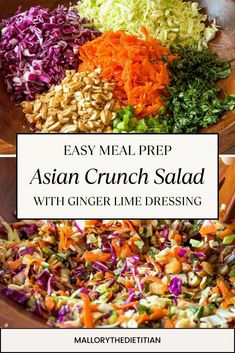 This Asian Crunch Salad is a meal prep game-changer, offering a delightful mix of crunchy, savory, and sweet flavors. Packed with fresh vegetables and herbs, it's enhanced by roasted cashews and a zesty lime and sesame ginger dressing. Perfect for those who love vibrant, colorful salads, it's easy to prepare for the week. Simply add your favorite protein to make it a complete meal. Check out the full recipe to create this delicious salad, and follow for more nutritious recipes crafted by a dietitian. Easy Salad For Meal Prep, Asian Salad Meal Prep, Sesame Crunch Salad, Asian Recipes Salad, Asian Vegetable Salad, Recipes With Fresh Produce, Healthy Salad Prep For The Week, Crunchy Salad Recipes Healthy, Asian Salad Recipe Healthy