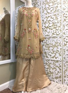 Mina Hasan Inspired Chiffon Dress Floral Beaded Embroidery | Etsy Semi-stitched Embellished Sharara For Wedding, Hand Embellished Floor-length Embroidered Dress For Festive Occasions, Traditional Designer Dresses With Pearl Embroidery, Semi-stitched Embellished Embroidered Dress For Festivals, Traditional Pearl Embroidered Dresses For Designer Wear, Embellished Semi-stitched Embroidered Dress For Festivals, Traditional Pearl Embroidery Dress For Designer Wear, Bollywood Style Sharara With Pearl Embroidery For Reception, Festive Bollywood Embellished Embroidered Dress