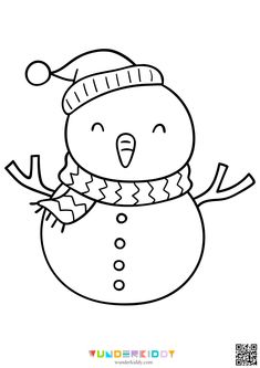 a snowman with a hat and scarf on it's head is outlined in black ink