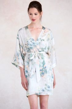 Whether it's for the bride or bridesmaids, the silky Isabella Robe with a detachable sash is the perfect way to start and end your special day. Details: Printed Charmeuse Detachable sash Hem above the knee Satin Wrap Gown For Wedding, Cream Wedding Robe For Spring, Summer Wedding Satin Robe, Elegant Spring Bridal Shower Gown, Fitted Silk Wedding Robe, Spring Wedding Satin Robe, Bridesmaid Inspiration, Beautiful Bridesmaid Dresses, Chic Brides