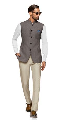 A cool, neutral classic; our Marseille Nehru Vest is a great partner to keep on hand this festive season. #Nehruvest #indowestern Indian Engagement Outfit, Indian Formal Wear, Tailored Suits For Men, Sophisticated Men, Custom Tailored Suits, Mens Indian Wear, Indian Engagement, Groom Dress Men, Mens Wear Wedding