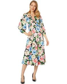 Maggy London Floral Print Tie Back A-Line Dress | Zappos.com Floral Print Rayon Dress With Surplice Neckline, Multicolor Surplice Neckline Midi Dress For Spring, Spring Multicolor Midi Dress With Surplice Neckline, Multicolor 3/4 Sleeve Midi Dress For Spring, Spring Midi Dress With 3/4 Sleeves And Print, Spring Multicolor Midi Dress With 3/4 Sleeves, V-neck Rayon Midi Dress For Garden Party, Floral Print Dress With 3/4 Sleeves For Brunch, Spring Midi Dress With Surplice Neckline In Rayon