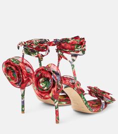 Red Satin Heels, Floral Sandals, Magda Butrym, Satin Heels, Slingback Sandals, Floral Applique, Brown Sandals, Slingback Sandal, Lining Fabric