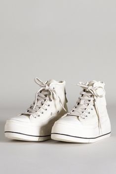 KURT HIGH TOP SNEAKER - ECRU R13 Denim, High Top Sneaker, White Caps, Round Leather, Denim Shoes, Platform Sneaker, Footwear Design Women, Converse High Top Sneaker, Converse Chuck Taylor High Top Sneaker