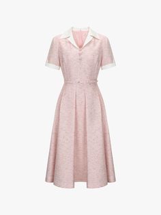 Composition : Shell: polyester 56% rayon 41% linen, 2% metal fiber, lining: polyester 100% accessory: polyester 56% rayon 41% linen 2%Color : PINK_4(44),PINK_5(55),PINK_6(66)Country of Origin : China Summer A-line Tweed Dress For Work, Chic Pink Tweed Summer Dress, Chic Pink Summer Tweed Dress, Summer Tweed Fitted Dresses, Chic Pink Tweed Dress For Spring, Spring A-line Tweed Dress, Fitted Pink Tweed Summer Dress, Spring Formal Midi-length Tweed Dress, Fitted Tweed Dresses For Summer