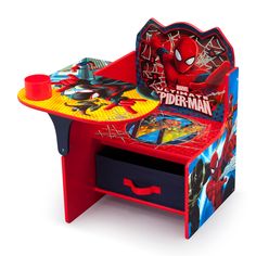 the spiderman desk and chair is on display