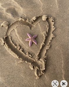 a starfish in the shape of a heart on sand