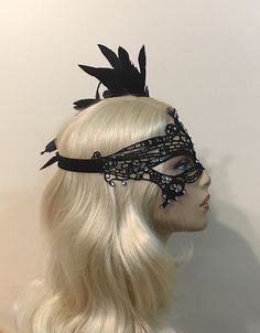 "Black Lace Masquerade Mask with Feathers and Crystals, Women's Lace Mask, Masked Ball, Wedding Masquerade Masks, Bridal Wedding Mask Beware of cheap imitations that use glue! This is an original design by IceGreenEyes. Stiffened and lace mask will not sweat your face like the cheap plastic ones. The mask is also shaped so you have lots of room around the eyes instead of a skinny slice. These masks are hand stitched, not held together with sticky glue that will heat up and fall apart before the Lace Mask Masquerade, Wedding Masquerade, Mask With Feathers, Lace Masquerade Mask, Lace Masquerade Masks, Feather Mask, Turquoise Lace, Masked Ball, Ball Wedding