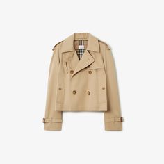 Cropped Gabardine Trench Jacket in Honey - Women, Cotton | Burberry® Official Cropped Trench Coat, Personalized Scarves, Burberry Trench, Stockholm Style, Trench Jacket, Knitwear Cardigan, Mode Inspiration, Sweatshirt Dress, Trench Coats