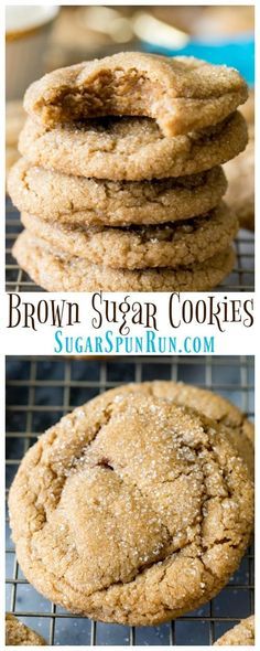 brown sugar cookies stacked on top of each other with the words, brown sugar cookies