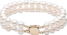 Luxury White Beaded Bracelets With Pearl Chain, Elegant Formal Double Strand Bracelet, Elegant Double Strand Bracelet For Formal Occasions, Elegant Double Strand Bracelets For Formal Occasions, Strand Bracelet, Pearl Bracelet, Fresh Water, Yellow Gold, Collage