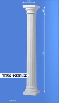 a tall white column with the measurements for it's top and bottom part on a blue background