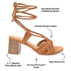 Keep your look light but elevated with this braided strappy heel.  • Open Toe  • Wrap-Around Tie  • 4 mm Tru Comfort Foam™ Footbed  • 2 1/2- in Block Heel  • Genuine Leather Uppers    All measurements are approximate and were taken using a size 6. Please note measurements may vary slightly by size. Casual Adjustable Heels With Woven Sole, Summer Heels With Woven Sole And Adjustable Fit, Adjustable Block Heel Lace-up Sandals In Synthetic, Spring Sandals With Braided Trim And Adjustable Fit, Adjustable Braided Trim Sandals For Summer, Adjustable Heels With Woven Sole For Spring, Summer Sandals With Braided Trim And Adjustable Fit, Summer High Heels With Braided Straps, Adjustable Strappy Heels For Vacation