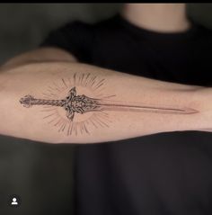 Excalibur Tattoo Ideas, Swords Tattoo Men Forearm, Greatsword Tattoo, Dagger Forearm Tattoo, Mens Arm Tattoos Forearm, Words For Tattoos, Men Forearm Tattoos, Pencil Tattoo, Magic Runes