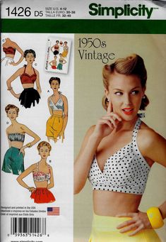 Halter Bra Tops designed the the 1950's. This sewing pattern is new, factory folded, complete with instructions.  This pattern is still available in the USA, but may not be available to customers in other countries. Halter Bra Top, Tops Pattern, Simplicity Patterns Vintage, Vintage Bra, Halter Romper, 1950s Style, Motif Vintage, Top Sewing Pattern, Simplicity Sewing