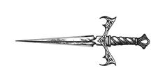 a black and white drawing of a knife