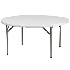 a white round table with four legs on an isolated surface, viewed from the front