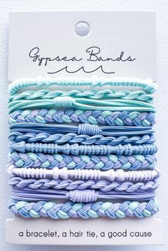 Seafoam / Lavender / Dusty Blue combo Set of 12 bands Multi functional as a bracelet and hair tie Holds hair securely without snagging Helps save the ocean and coastlines Blue Braided Trendy Bracelets For Summer, Trendy Blue Braided Bracelets For Vacation, Trendy Blue Braided Bracelets For Summer, Blue Bohemian Braided Bracelet For Beach, Adjustable Light Blue Friendship Bracelets For Beach, Casual Purple Friendship Bracelets For Beach, Adjustable Lavender Bracelets For Beach, Trendy Purple Friendship Bracelets For Beach, Purple Summer Beach Friendship Bracelets