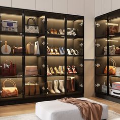 a room filled with lots of different types of purses and handbags on shelves