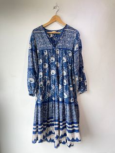 Matta Blue Block Print Dress. Amazing flowy and semi-sheer dress, perfect for layering or just throwing on over a bikini! Reminiscent of Hawaiian print with cute string detailing. In excellent condition. Marked size S. Unmarked materials, feels like cotton. Dry clean or machine wash cold, lay flat to dry. Approx. Measurements: Underarm to underarm: 20" Length: 45" Blue Block Print, Block Print Dress, Blue Block, Hawaiian Print, Sheer Dress, Dress Clothes For Women, Lay Flat, Block Print, Beautiful Dresses