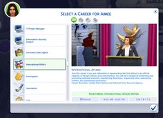 an image of a screen shot of a web page with the name select a career for ambere