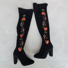 Gorgeous Like New Condition, Reposting These Beauties Because They Are One Size Too Small. Never Worn Only Tried On! Fall Floral Embroidered Boots With Round Toe, Floral Embroidery Round Toe Boots For Fall, Fall Floral Embroidered Round Toe Boots, Fall Floral Embroidery Round Toe Boots, Casual Fall Boots With Floral Embroidery, Traditional Embroidered Boots For Spring, Embroidered Closed Toe Boots For Fall, Red Embroidered Winter Boots, Traditional Fitted Boots For Spring