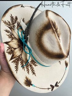 The Gypsy Girl Hand Burnt Wool Felt Hat | Baha Ranch Western Wear Diy Burnt Felt Hat, Diy Burned Felt Hat, Decorated Felt Cowboy Hats, Burn Felt Hat, Western Burned Hat, Cowgirl Hat Design, How To Burn Designs In Felt Hats, Burned Cowboy Hat Designs, Western Hat Designs