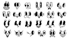 an image of different faces drawn in the style of cartoon characters, including one with eyes and