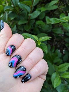 Bisexual Pride Nails Short, Bi Nails Designs, Pride Nails Bisexual, Bisexual Flag Nails, Pride Nails Almond, Non Binary Nail Art, Bi Nail Ideas, Bi Pride Nails Designs, Nail Designs Pride