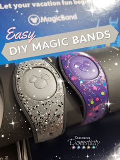 three disney magic bands are on display