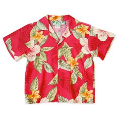 Keep your boys looking cool with these fun Hawaiian Shirts, sewn with authentic coconut buttons. Match them with shorts, pants or jeans. Sewn in Honolulu, Hawaii. Available in an array of authentic Hawaiian designs. Short sleeves, button down Real coconut buttons Sizes: 2 - 14 Rayon Poplin Made in Hawaii, USA Size Chart in Inches Shirt Size Chest Width (front & back) 2 22" 4 24" 6 26" 8 28" 10 30" 12 32" 14 34"