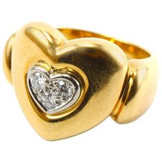 A loving yellow gold 18k heart ring studded with three diamonds of ca. 0.3 carats. Ring size 6 (can be resized) Heart Ring Gold, Vintage Cluster Ring, Gold Heart Ring, Handmade Sterling Silver Rings, Cluster Rings, Peridot Ring, Diamond Gold, Gold Diamond Rings, Gold Heart