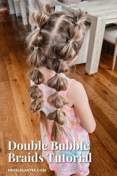 Looking for a fun and stylish way to wear your hair? Check out this hairstyle that’s great for both adults and kids! They are perfect for any occasion, and they are relatively easy to do. Whether you have long or short hair, don't worry – you can still create them with extensions. Check out this step-by-step guide and tutorial to learn how to do double bubble braids! Angela Lanter. Kids Hairstyles: Double Bubble Braids Cool Hair Braids Easy Hairstyles, How To Do Two Bubble Braids, Fun Kid Hairstyles Daughters, Bubble Braids Long Hair Tutorial, How To Do Double Bubble Braids, Bubble French Braid Hairstyles, Kids Hair Styles Girls, Girls Bubble Braid Pigtails