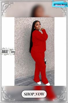 Fashion Casual Knitting Suit Long-sleeved Sweater Sexy Women Two-piece Set Red Long Sleeve Winter Sets, Knit Long Sleeve Sets For Fall, Winter Long Sleeve Knit Sets, Winter Knit Long Sleeve Sets, Fitted Solid Color Sets For Fall, Casual Knit Sets For Winter, Fitted Winter Sweater For Loungewear, Fitted Knitted Sweater For Loungewear, Chic Two-piece Sets For Winter