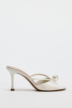 FAUX PEARL HEELED SANDALS - White | ZARA United States Elegant Pearl Heels For Evening, Elegant Party Heels With Pearl Handle, Pearl High Heel Evening Heels, Elegant Summer Slingback Sandals With Padded Heel, Pearl Open Toe Heels For Evening, Elegant Pearl Sandals For Party, Elegant Summer Slingback Sandals With Sculpted Heel, Feminine Pearl Embellished Heels For Spring, Feminine Pearl-embellished Heels For Spring