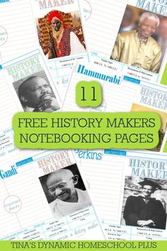 the front cover of an information booklet for homeschool plus's 11 free history makers notebooking pages