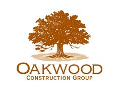 the oakwood construction group logo is shown in brown and tan colors on a white background