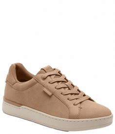 From COACH&#x2C; the Lowline Suede Lace-Up Sneakers feature:Suede upper with leather trimLace-up closureFabric liningRubber outsoleRuns large; order half size downImported Taupe Leather, Suede Lace, Dillard's, Global Fashion, Casual Sneakers, Womens Shoes Sneakers, Leather Trims, Leather Shoes, Shoes Sneakers