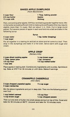 an old recipe for baked apple dumplings with instructions on the bottom and in english