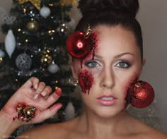 Christmas Special Effects makeup by Kristina Rose Christmas Sfx Makeup, Makeup Ideas Christmas, Gore Makeup, Christmas Makeup Ideas, Christmas Face Painting, Media Makeup, Makeup Christmas, Christmas Makeup Look, Special Fx Makeup