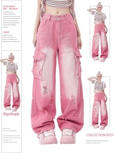 Cargo denim pants with a cute pink color.

The washed finish creates a vintage-like atmosphere.

Tops go well with neat cropped lengths and snug-fitting items.
◾️Model
Height/Weight：160cm(62.9in)/45kg(99.2lb)
Fitting Size：M



Size (cm)
Length
Waist
Hip


S
97
66
96


M
98
68
100


L
99
72
104


XL
100
74
108 Jean Rose, Jeans Rosa, Y2k Harajuku, 2024 Spring Summer, Outfit Jeans, Pink Jeans, Pinterest Closet, Really Cute Outfits, Kawaii Clothes