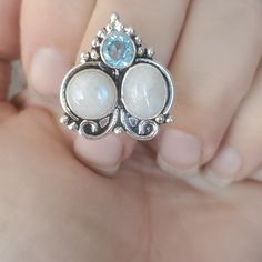 Brand New Handmade Rainbow Moonstone And Faceted Blue Topaz Silver Ring. 925 Stamped New To Poshmark? Use Referral Code Kimberlyn222 To Receive $10. White Moonstone Ring With Accent Stones, White Blue Topaz Gemstone Jewelry, White Topaz Gemstone Ring In Sterling Silver, Halo Band, Dragonfly Ring, Diamond Ring Settings, Cabochon Ring, Citrine Ring, Ring Color