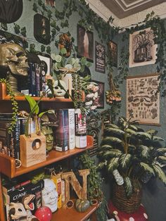 a room filled with lots of plants and books