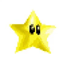 a pixelated yellow star with two eyes